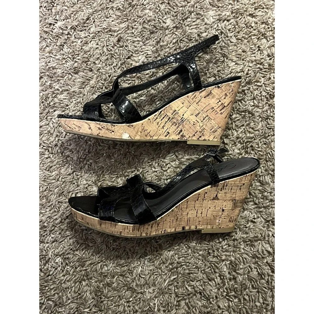 Solanz Cork Wedge Heel‎ Womens Slingback Sandals Size 7 Very Good Condition!